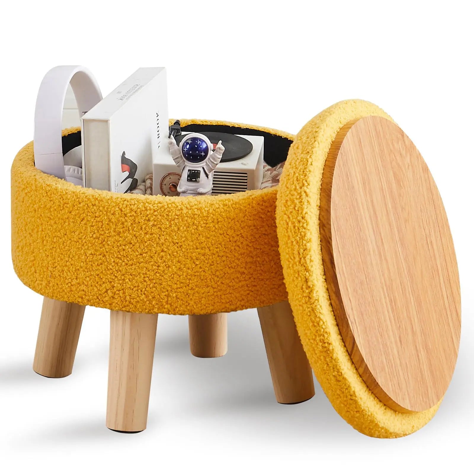 Modern round soft footstool Teddy velvet leg storage footstool suitable for small tables or plant stands