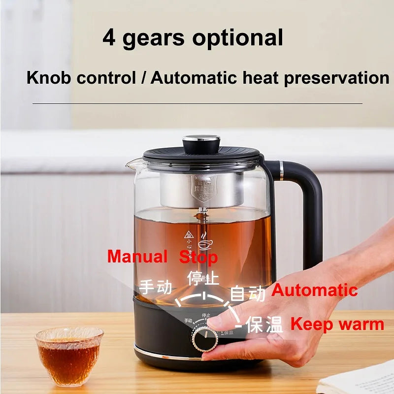 1.3L Tea Maker 4 Gear Black Tea Pu’er Glass SteamTeapot Automatic Keep Warm Electric Kettle Multifunction Home/Office