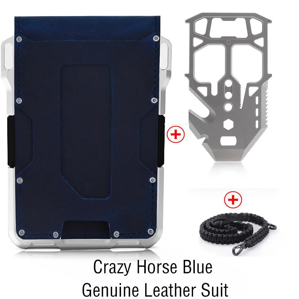 VM FASHION KISS Minimalist Wallet Set Genuine Leather Metal Rfid Credit Card Holders Antithieft Bifold Money Bag