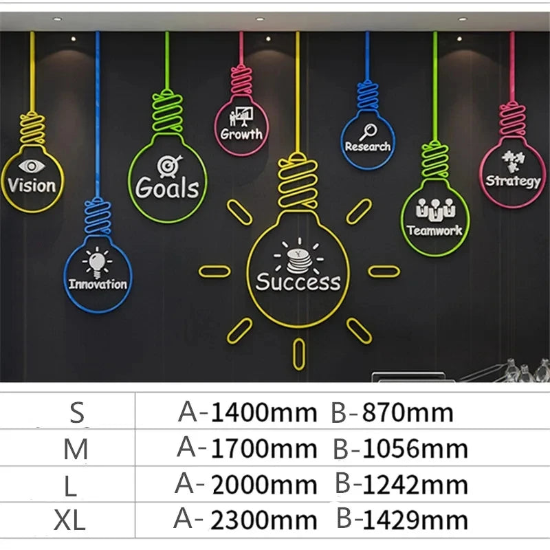 Office Wall Decor Painting 3D Stereo Acrylic Home Living Room Decor Wall Sticker Company Corporate Inspirational Wall