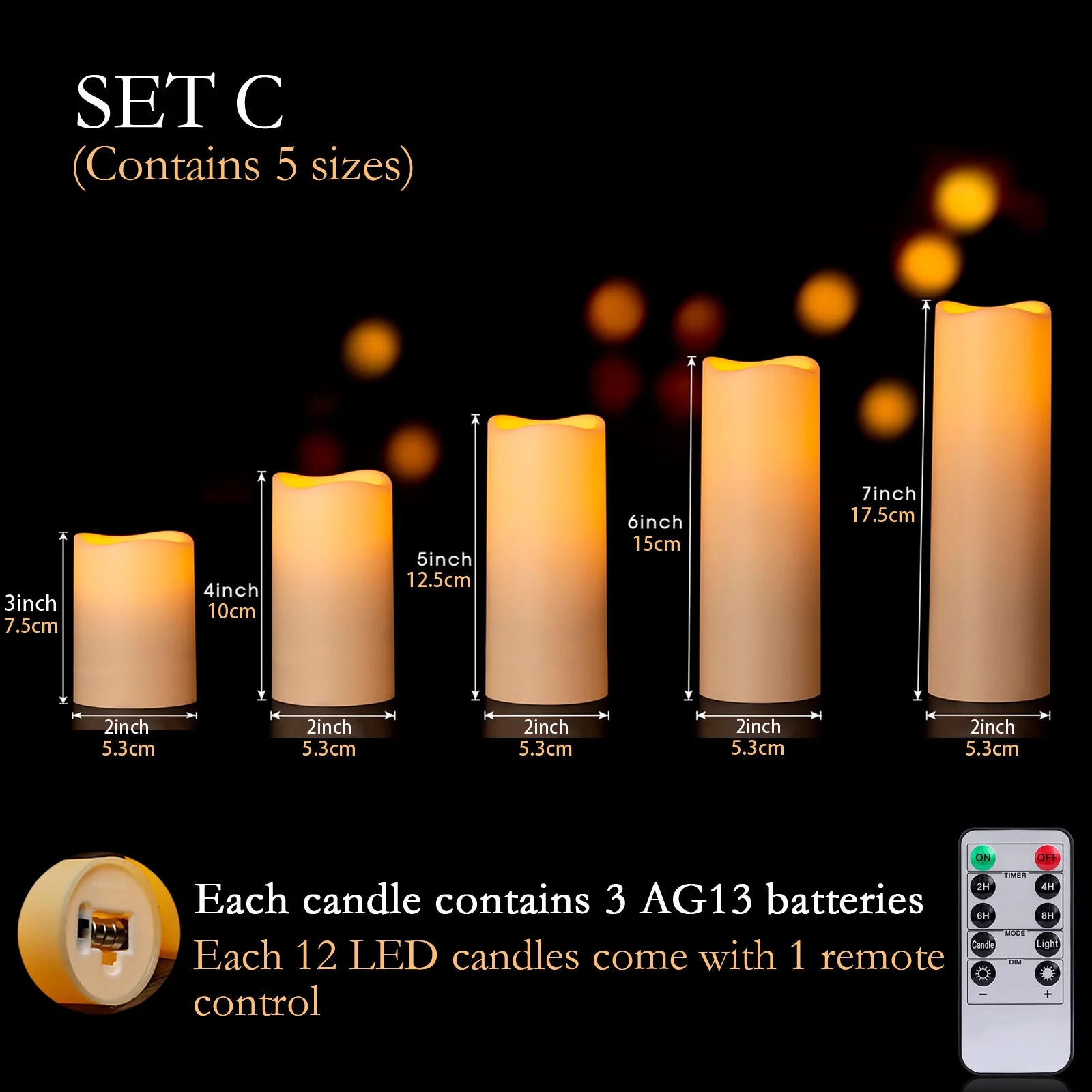 12-180Pcs LED Candles Flameless Candles with Remote(2’*3/4/5/6’) Wedding Candles Battery Operated Candles Fireplace
