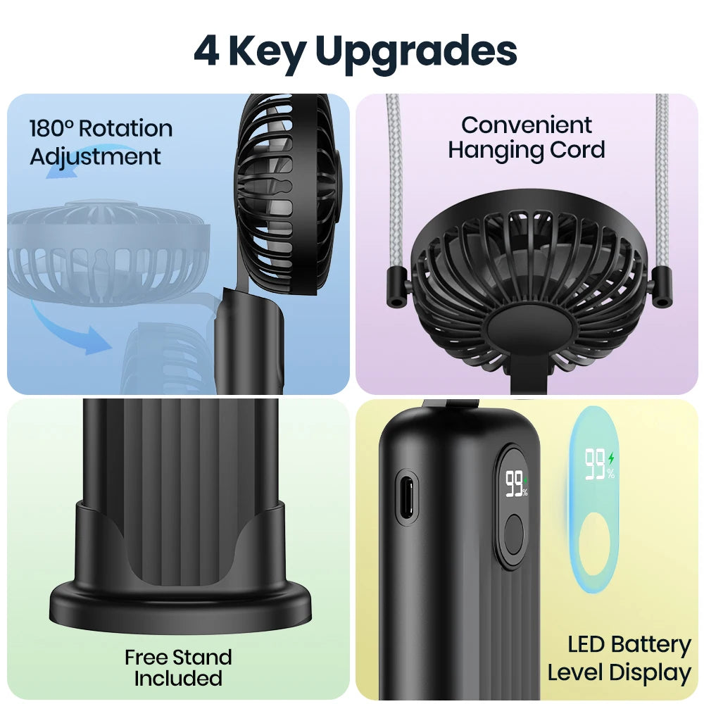 TOPK 5000mAh Portable Hand Held Fan,[7-24H of Working Time]Whisper-Quiet&Portable Design Superior Quality Mini Handheld