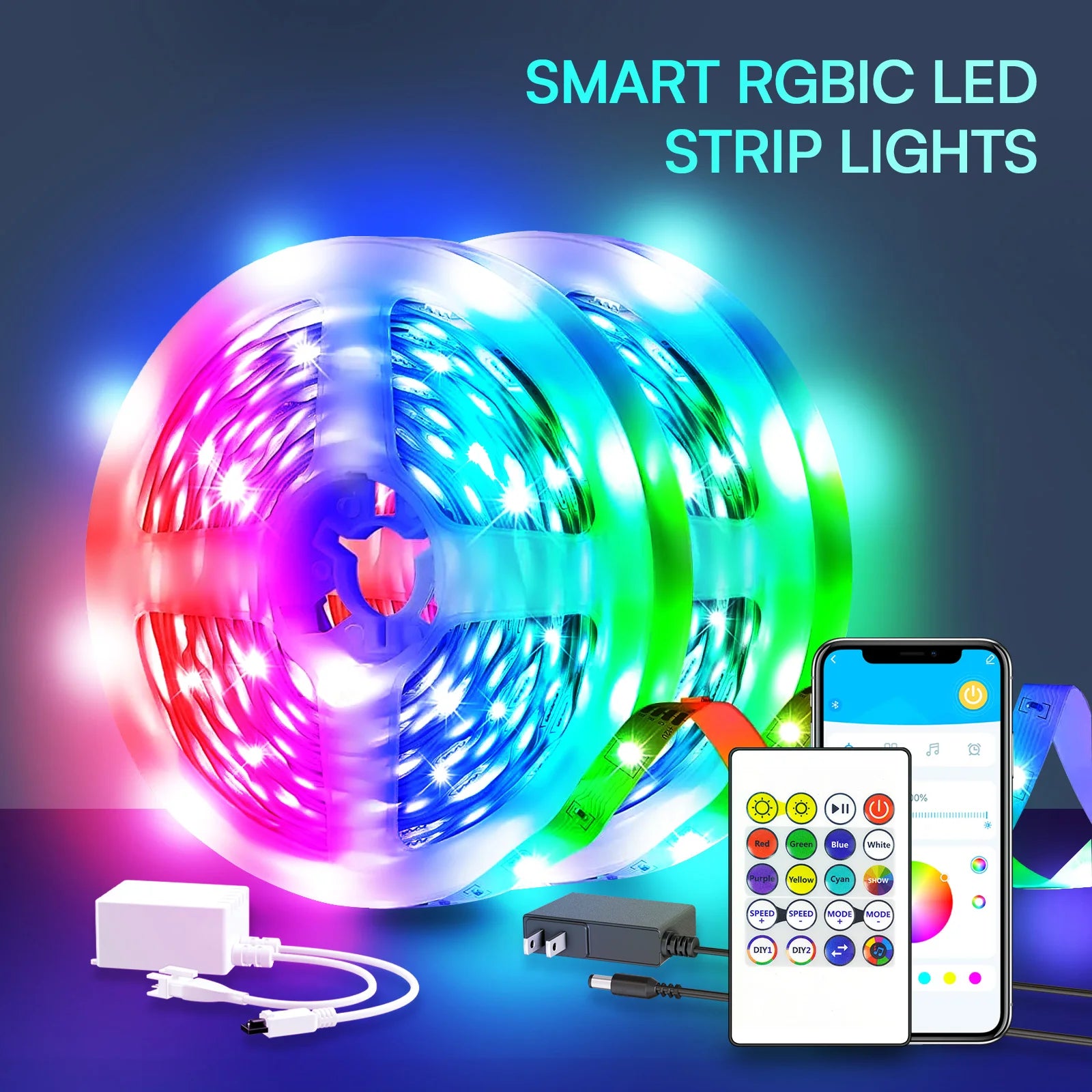 25/50/100/130ft smart LED light strip bedroom color-changing RGB light built-in microphone can rhythm with music su