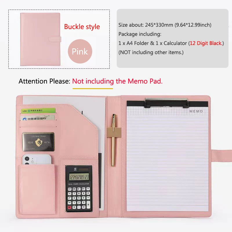 A4 Leather Executive Portfolio Folder for Document Business Desk Organizer File Filing Document Holder Clipboard Office