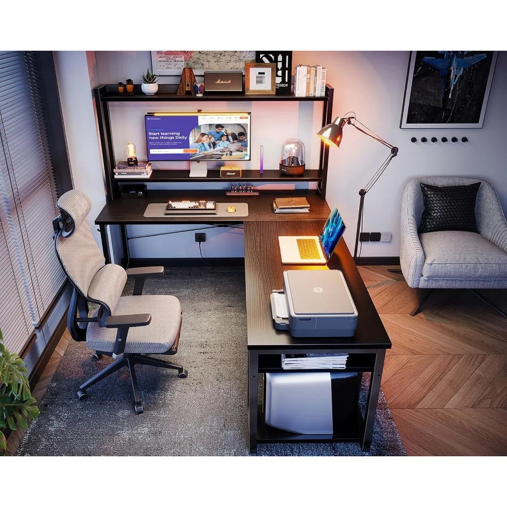 L Shaped Gaming Desks with Hutch Computer Desk with Storage Shelves 66’’ L Shaped Desk for Home Office Corner Desks