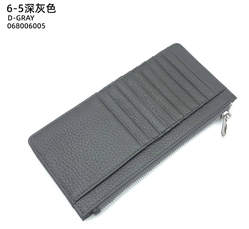 Large Capacity Long Zipper Card Holder Custom Letters Genuine Leather Men Credit Card Wallet Business Women Phone