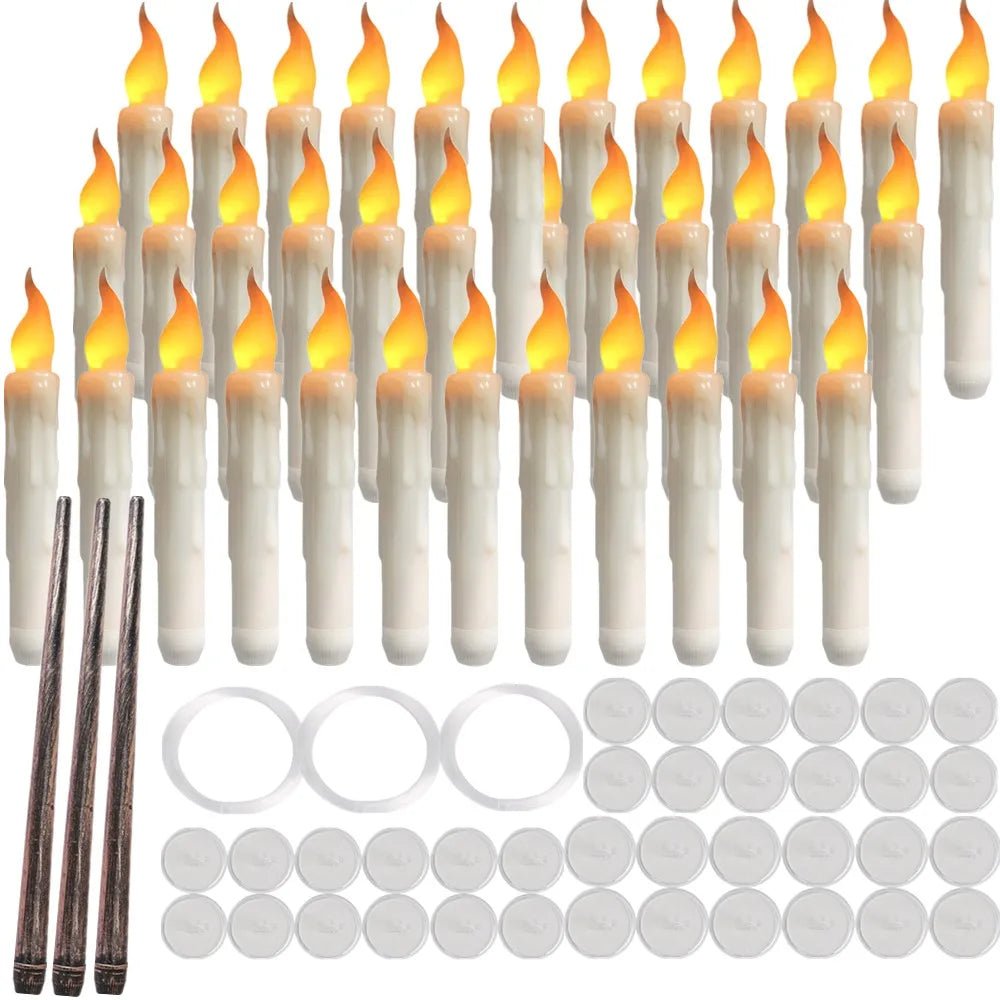 12/48Pcs Floating Candles with Magic Wand Flickering Warm Light LED Flameless Candle Taper Candles for Christmas