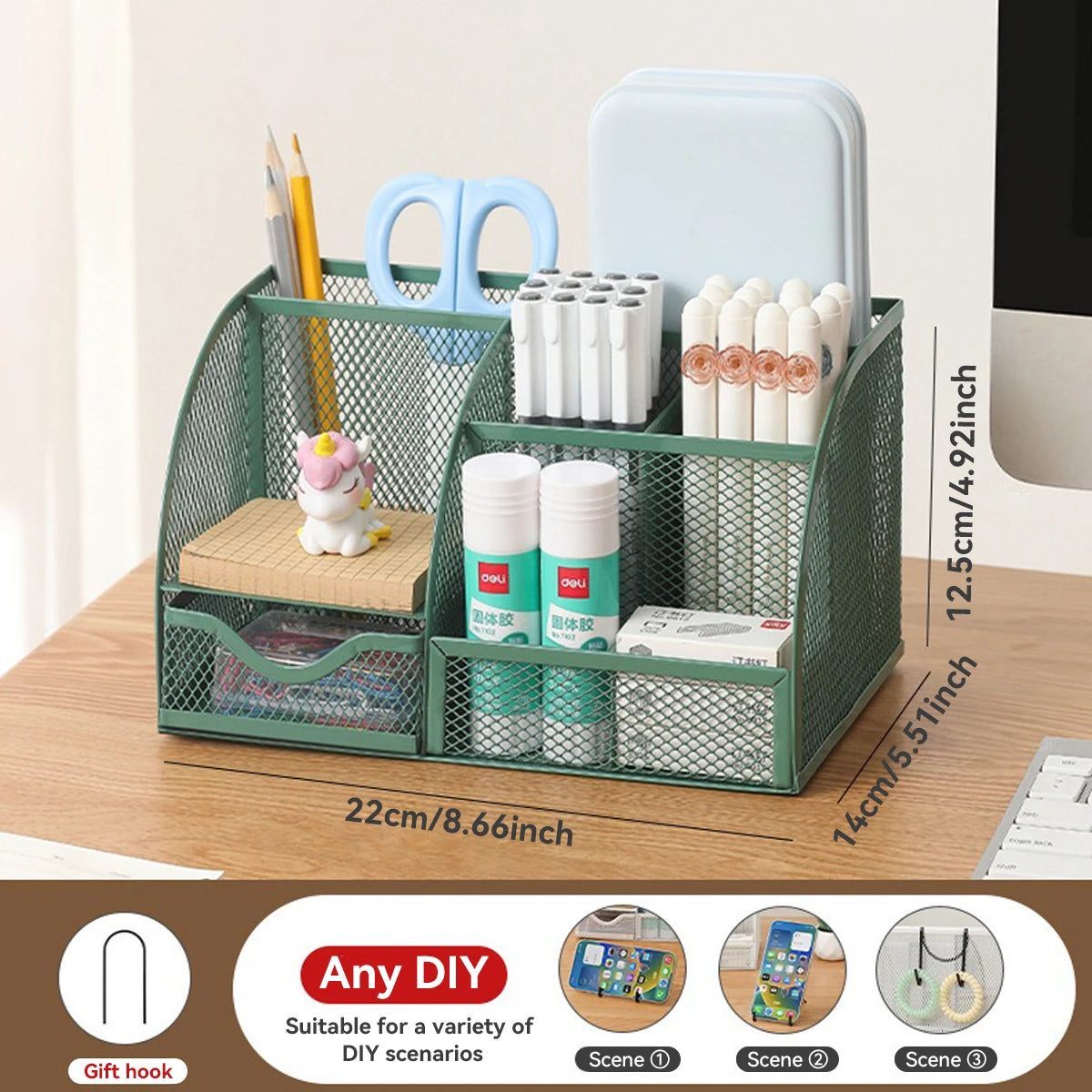 Seven-grid Multi-functional Combination Pen Holder Metal Hollowing Process Korean Stationery Desktop Storage