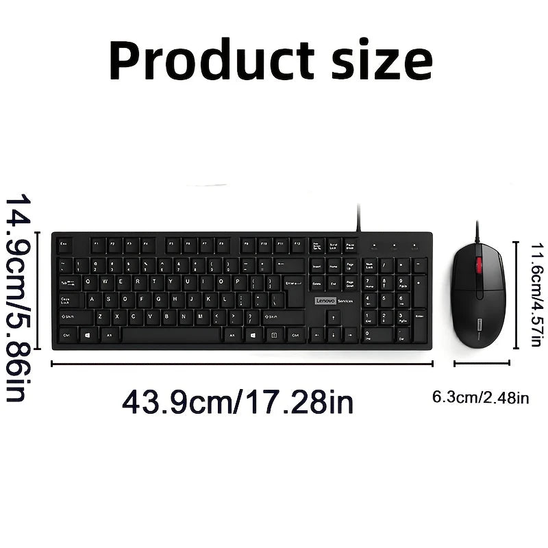 Lenovo 2-in-1 KM280 Wired Keyboard Mouse Combination Full-size Computer Office 3D Design Keyboards 1200DPI Mouse