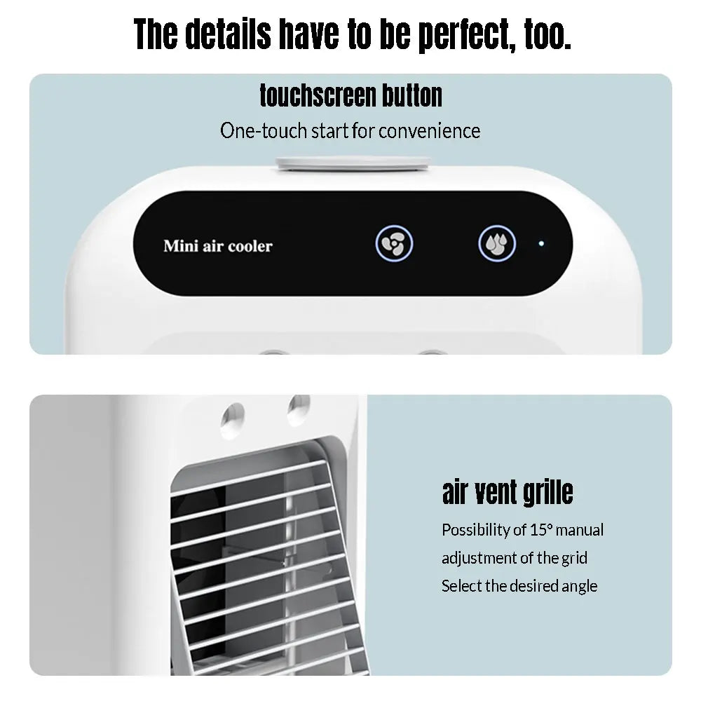 Mini Cold Airconditioner Fan 2-Speed 1800mHA Humidifier Mist Cooler USB Charging 500ml Water Tank Cooler for Home