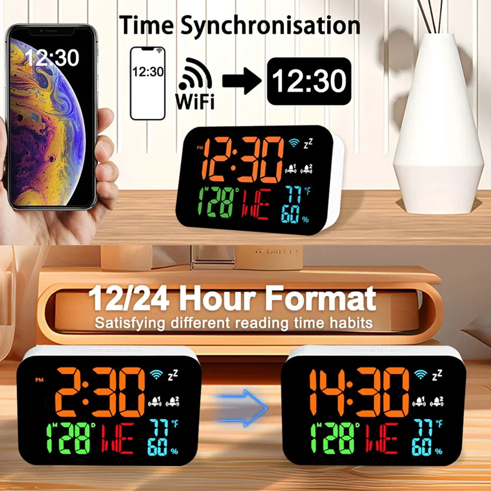 Tuya WiFi Desktop Clock Calendar Intelligent Thermometer Hygrometer with Digital LED Display Support WIFI