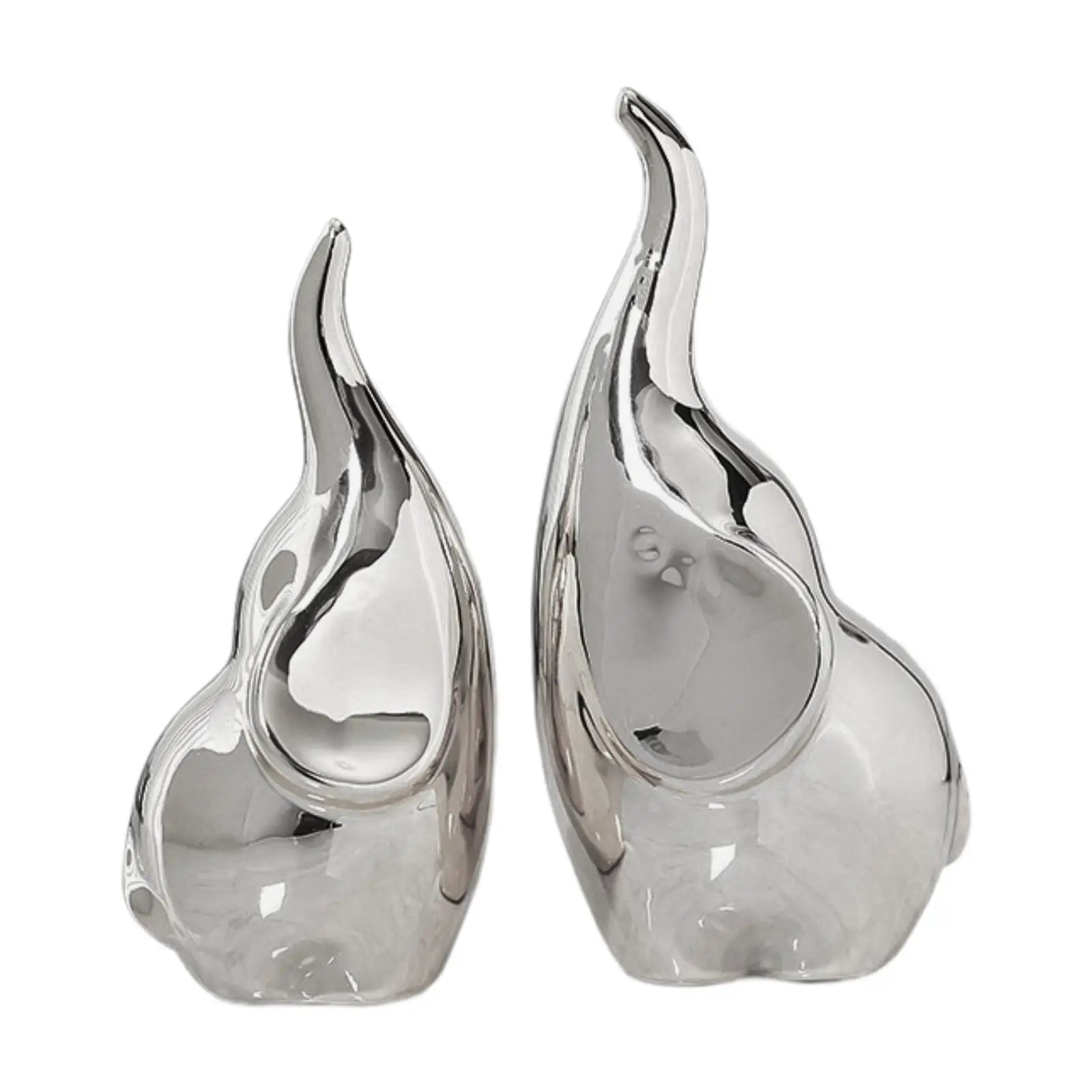 2x Elephant Figurine Sculpture Art Statuette Desk Animal Present Cute Ornament - silver