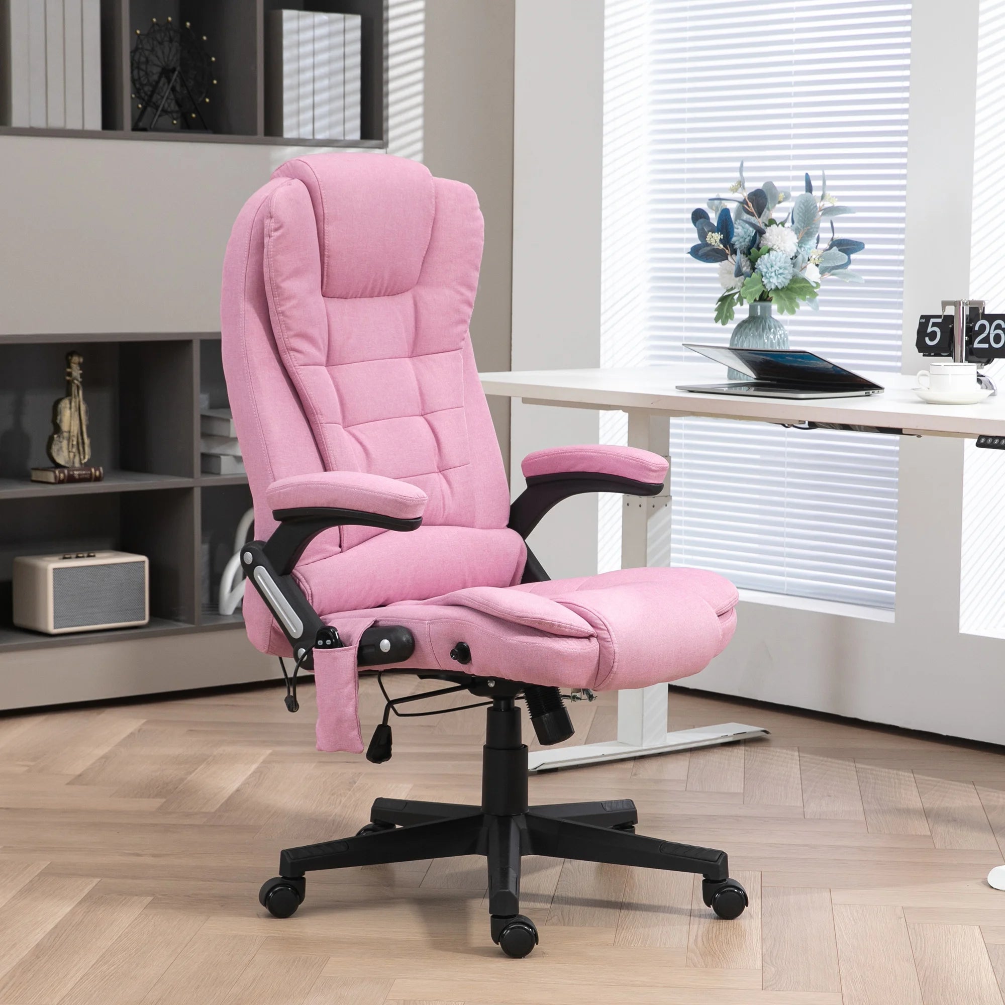 Massage Office Chair with 6 Points Heat Linen Executive Office Chair Pink - Pink / United States