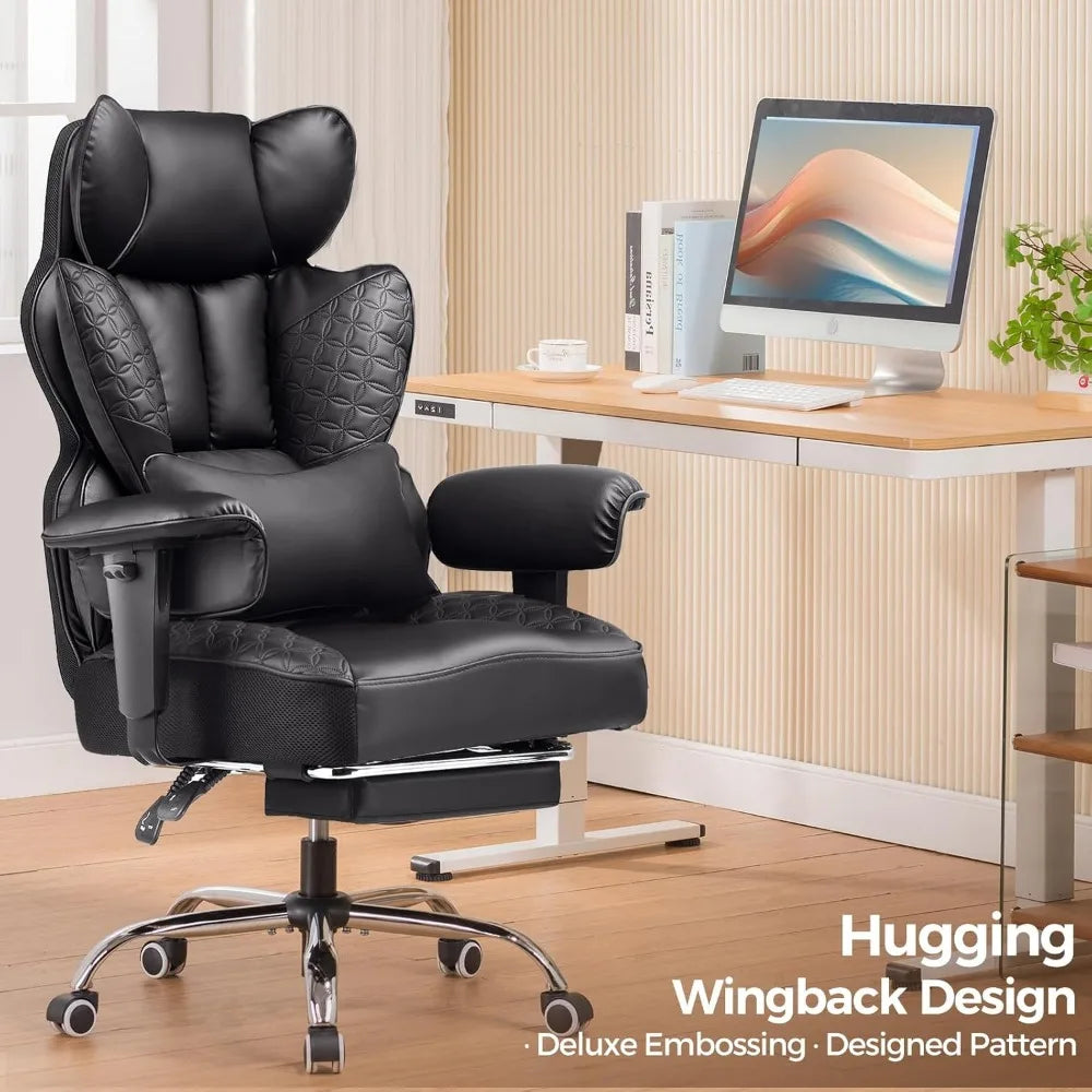 Big and Tall Office Chair 400LBS Wide Ergonomic Gaming Chair with Deluxe Embossing Designed Leather with Foot