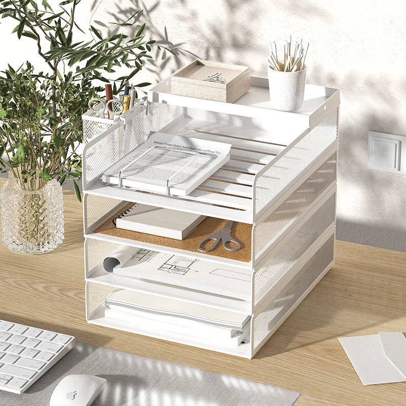 Desktop metal file tray Thickened metal tray Desktop file rack Metal file frame Office storage rack Paper storage