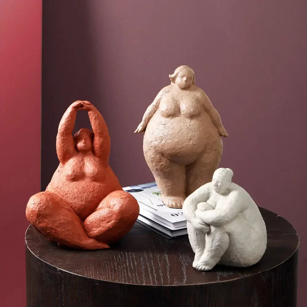 Resin Abstract Fat Lady Yoga Statue Home Decor Decoration Room Figurines For Interior Desk Accessories Sculptures Nordic