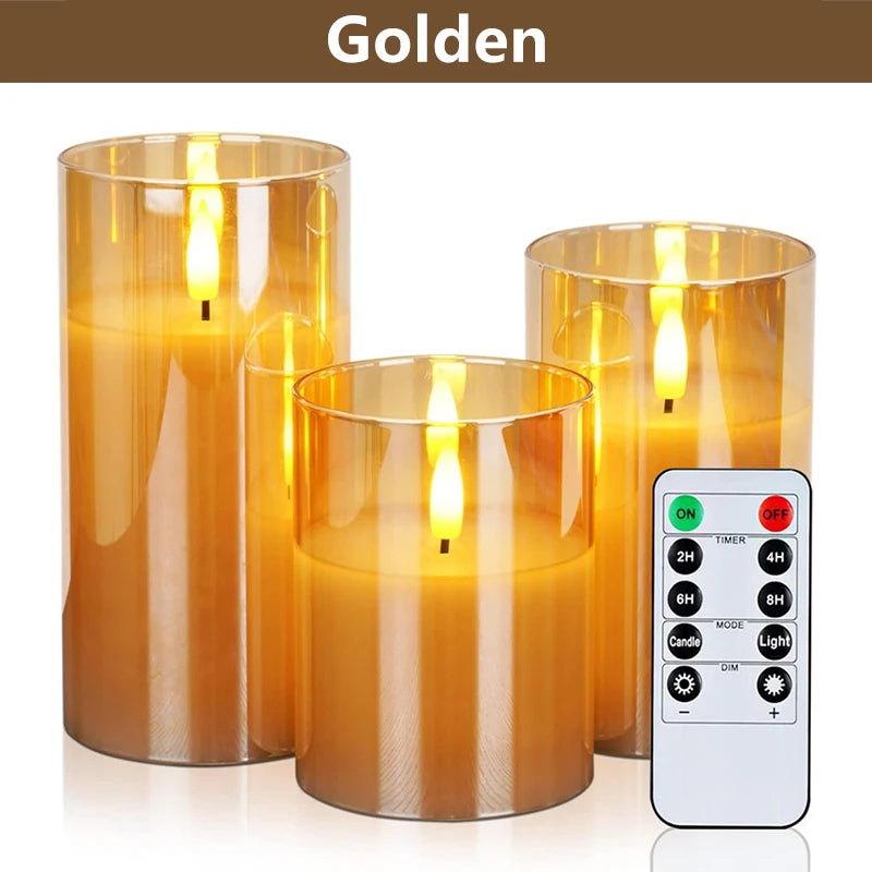 3 PCS Three Color Flameless LED Candle Light Creative Wishing Decorative Column Candle Fake Plastic Battery Powered