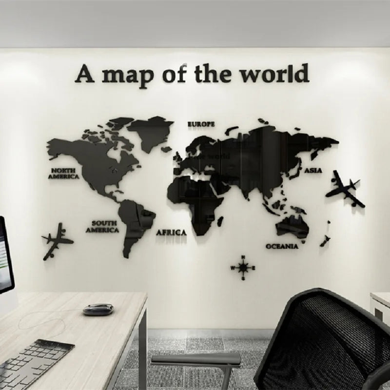 3D World Map Wall Sticker Acrylic Solid Color Crystal Bedroom Wall With Living Room Classroom Stickers Office