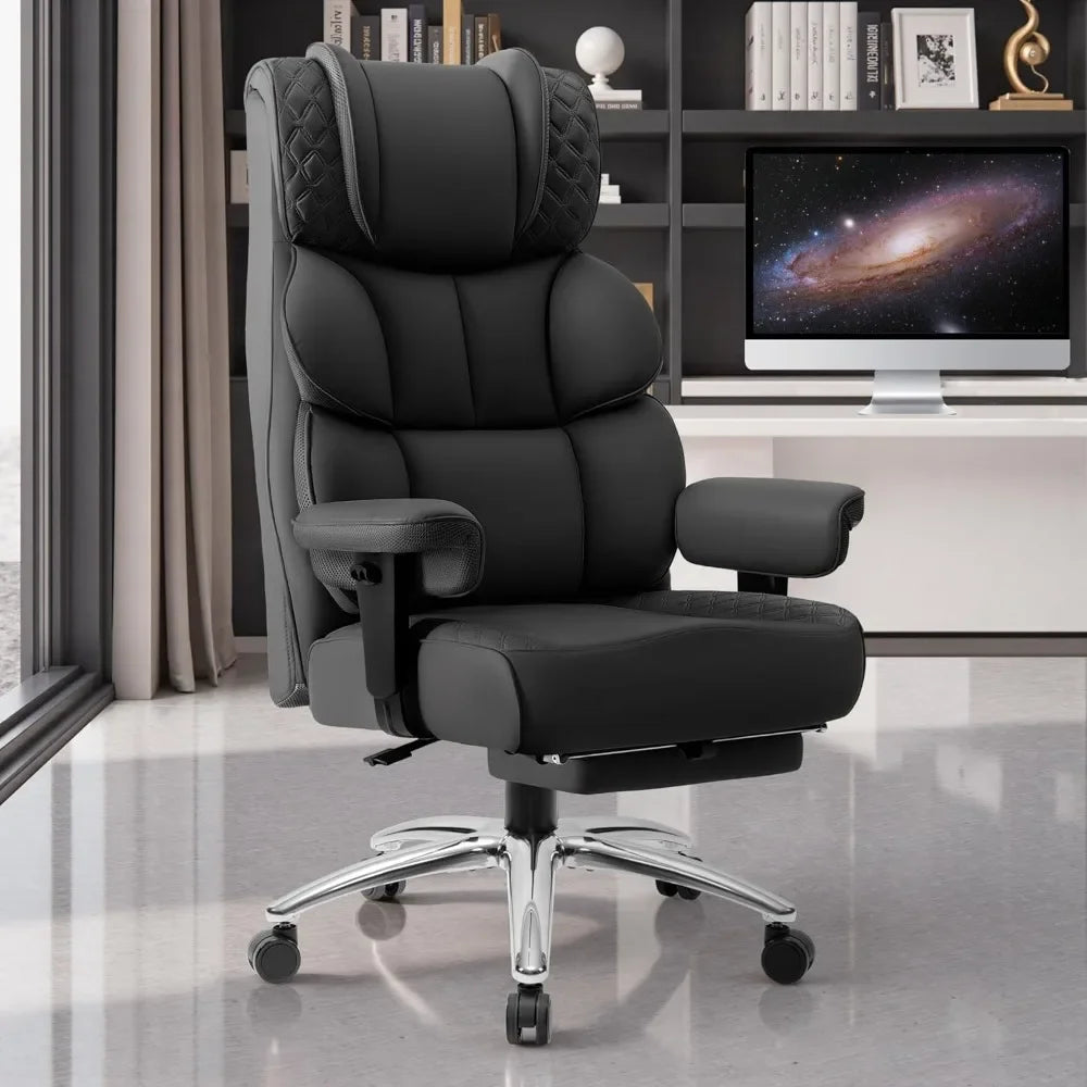 Office Desk Chair Big and Tall Leather Gaming Chair with Footrest Wide Ergonomic Comfy Executive High-Back Reclining