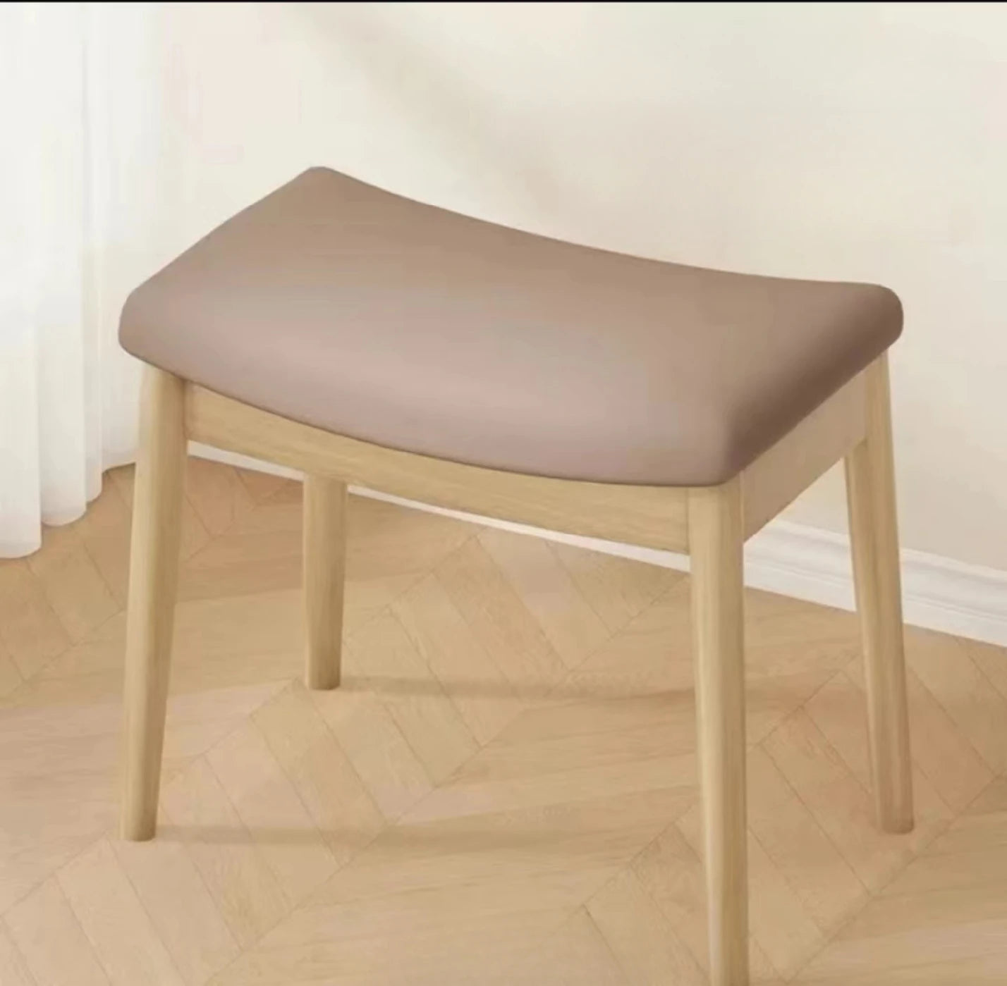 Vanity Stool Vanity Chair 18 Inch- Stool Chair Wood Legs Modern Piano Bench Makeup and Foot Stool for Bedroom. - Khaki