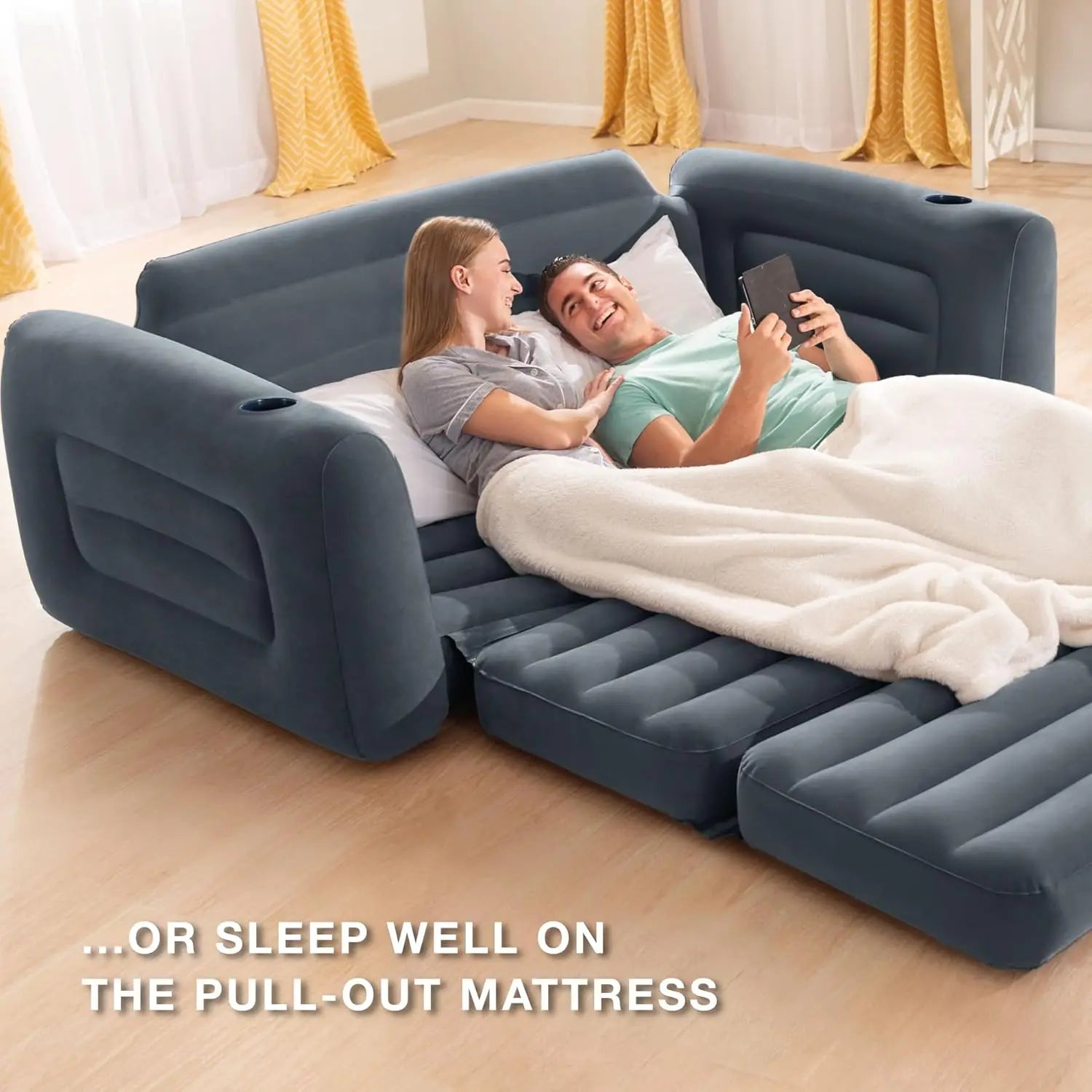 Inflatable Pull-Out Sofa: Velvety Surface 2-in-1 Valve Cupholder - United States