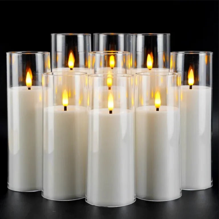 1/3/9Pcs Led Flameless Electric Candles Lamp Acrylic Glass Battery Flickering Fake Tealight Candle Bulk for Wedding