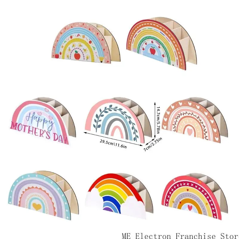 Rainbow Pen Cup Decorative Desktop Pencil Cup 5 Compartment Pen Organizers for Children Student Adult