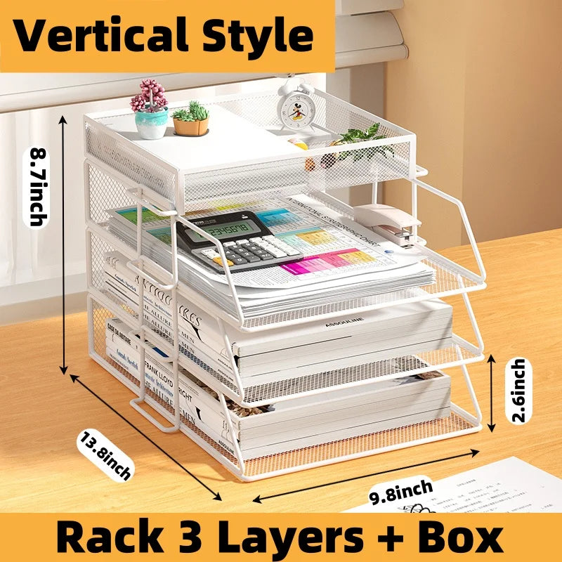 Office A4 Paper Desk Organizer Document File Letter Book Brochure Filling Tray Rack Shelf Carrier Metal Wire Mesh
