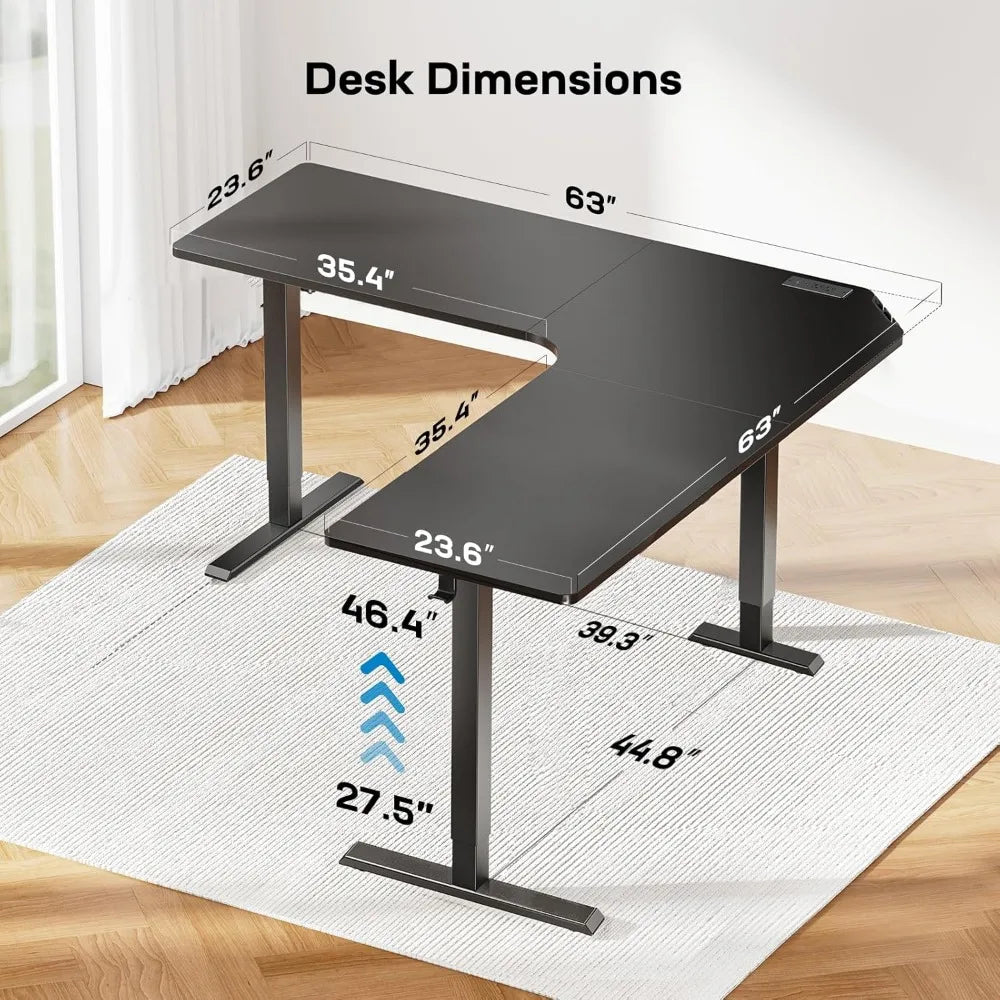 Electric L Shaped Standing Desk 63’’ x 63’’ Height Adjustable Corner Standing Desk with Built-in Power Outlets &