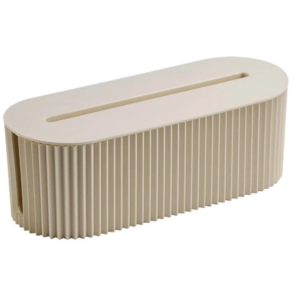 Large Cable Tidy Box Beige Cord Organizer with Lid Stackable Plastic Desk Cable Management for Home Office - United