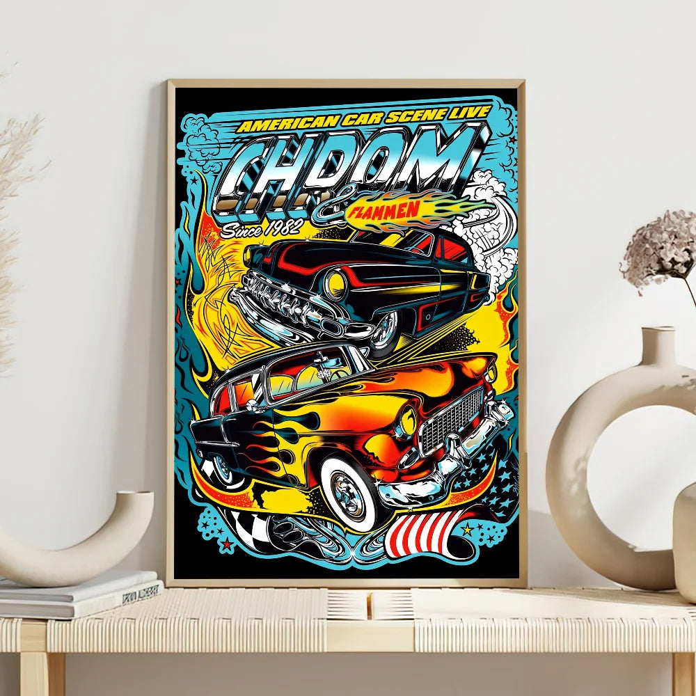 Super Car H-Hot W-Wheels Poster Self Adhesive Painting Living Room Office Decoration Bedroom Home Wall Sticker Prints