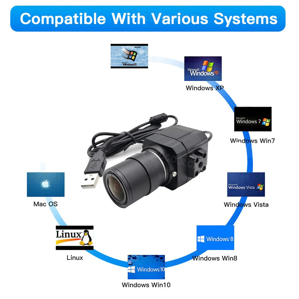 HD 2K Webcam 30fps High Speed UVC OTG 4MP USB Camera With 2.8-12mm Varifocal CS Lens Plug And Play For Youtube Live