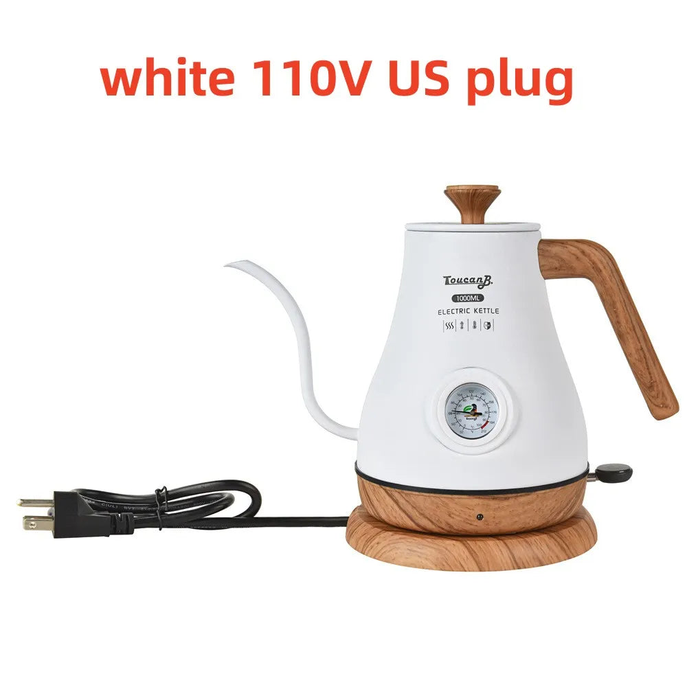 110V/220V Retro Electric Kettle 1.0L Gooseneck Slender Mouth Teapot Hand Brew Coffee Pot Quick Heating Kettle