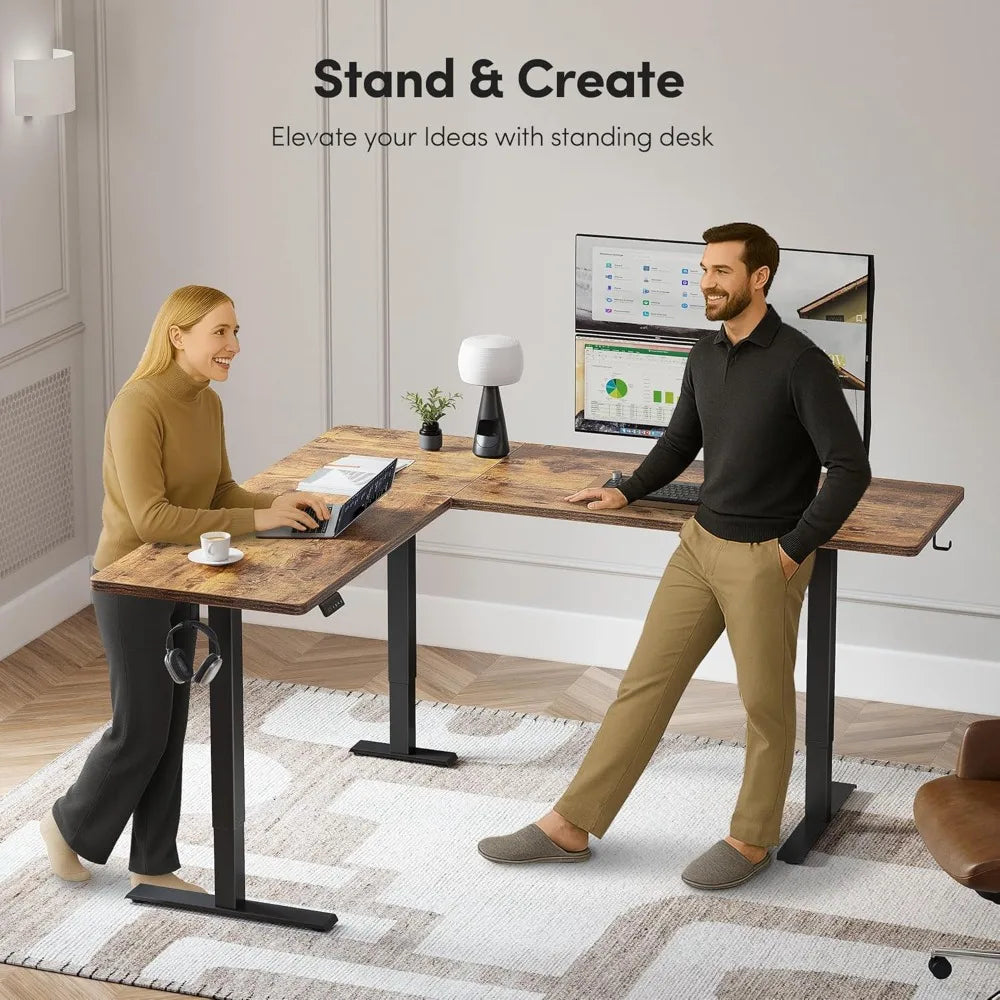 63’’ L-Shaped Standing Desks - Adjustable Corner Desk L Shape L-Shaped Adjustable Desks with Splice Board L Shape