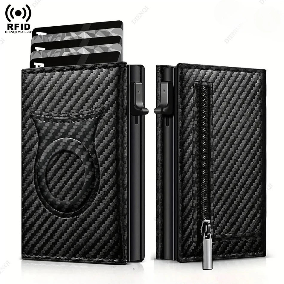 Big Capacity Business Card Holder Luxury Name Case Carbon Fiber Card Holder Automatic Pop Up Card Clips Apple Airtag