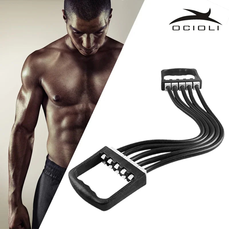 TPR Portable 5 Tubes Chest Expander Puller Exercise Fitness Resistance Bands Elastic Cable Rope Yoga Indoor Sports