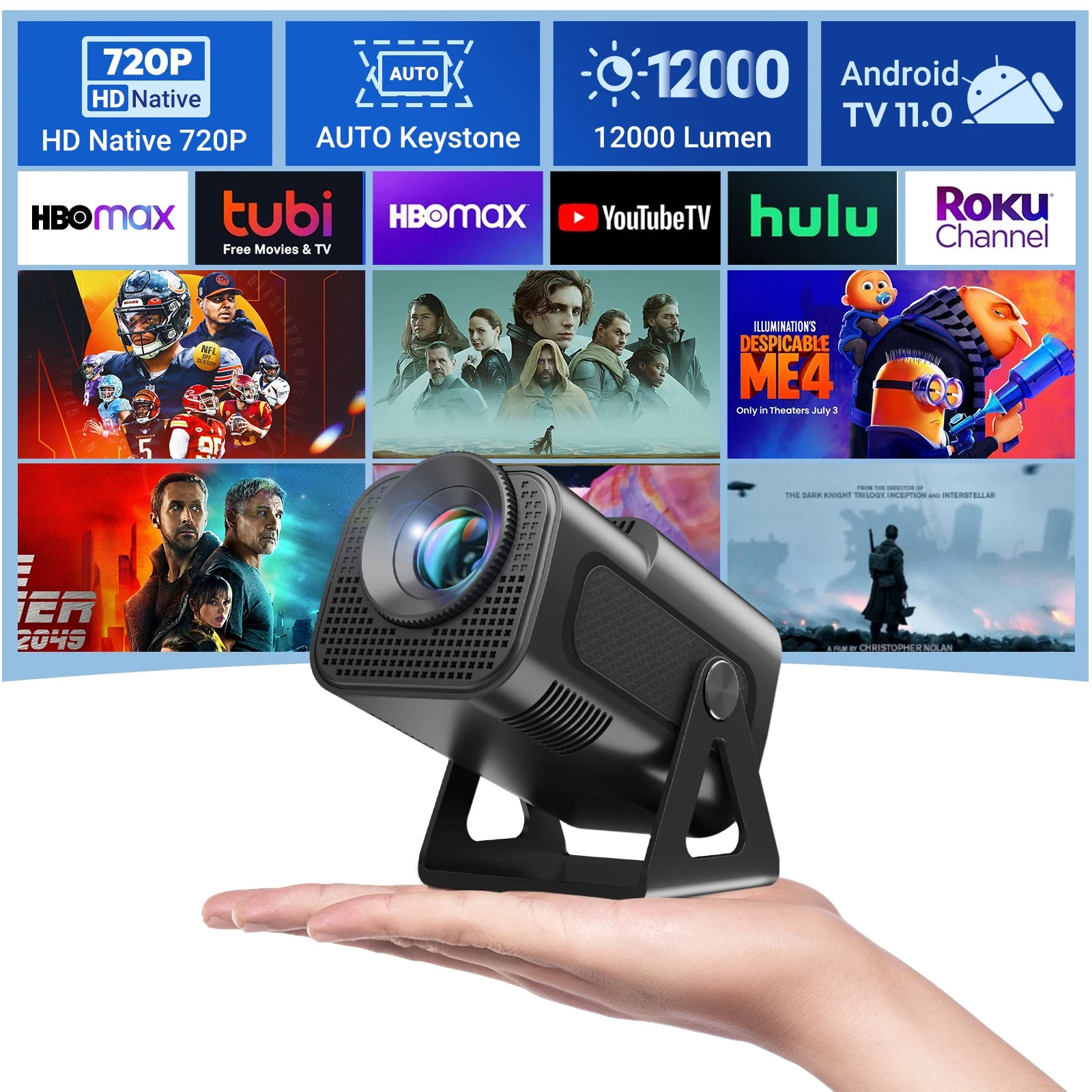 XGODY 4K Mini 12000 Lumens LED Projector 5G WiFi Bluetooth Android Beamer Home Theater - black / GERMANY