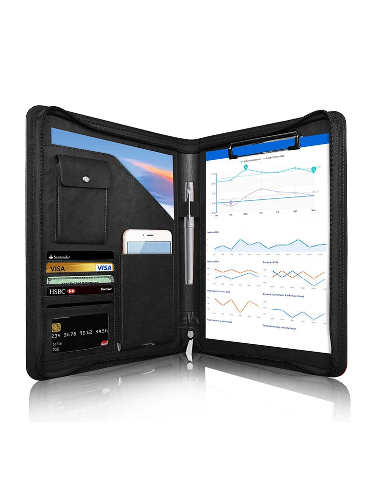 Multifunctional A4 Conference Folder Business Stationery Folder Leather Contract File FoldersTravel Document Folder