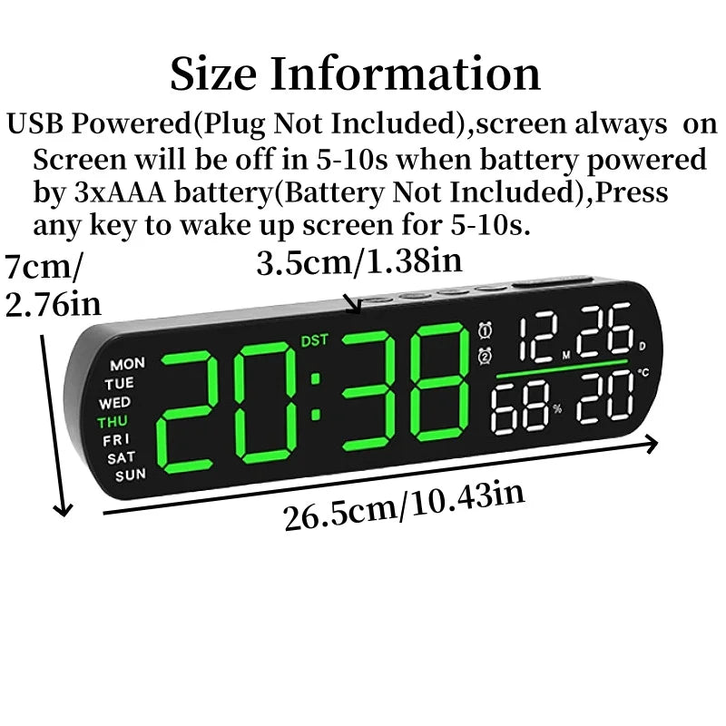 LED Alarm Clock TEMP Humidity Date Week Display Dual Alarm Timer Countdown DST Snooze Auto Dimming 12/24H Digital Table