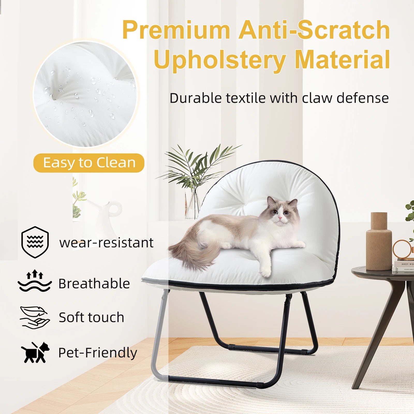 EBELLO Portable Portable Folding Chair with Upholstered Living Room Portable Lounge Chair - Rice White / United States