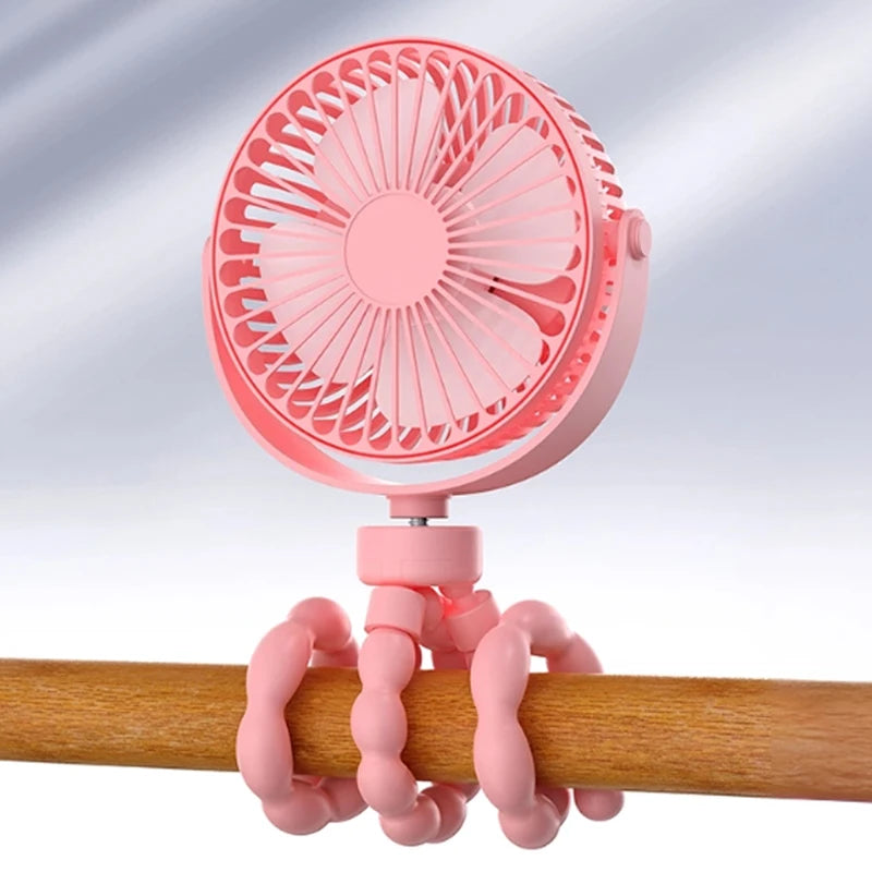 Portable Oscillating Pram Fan Mini Handheld Personal Car Seat Baby Fan with Flexible Tripod Clip-on USB Battery