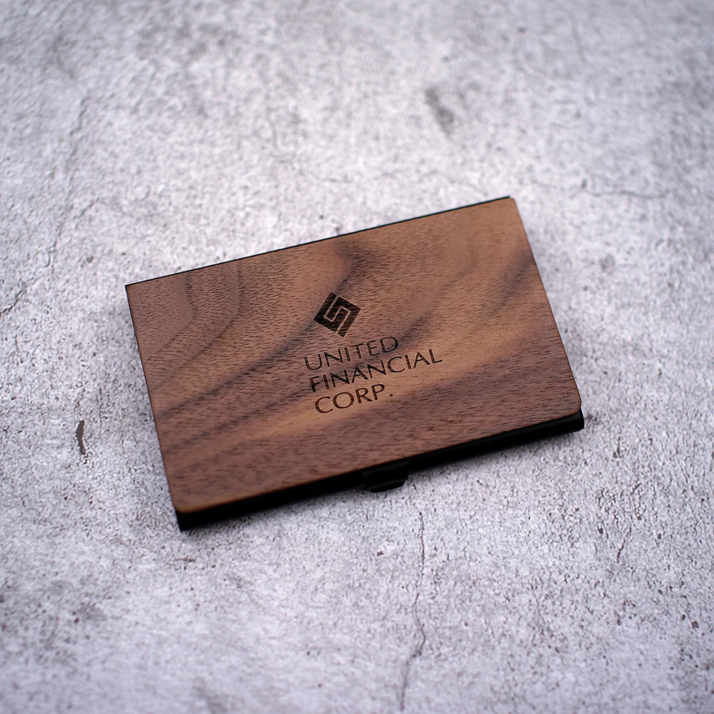 Custom Logo Wooden Business Card Holder - Personalized Wood & Metal Case for Professionals - Premium Quality