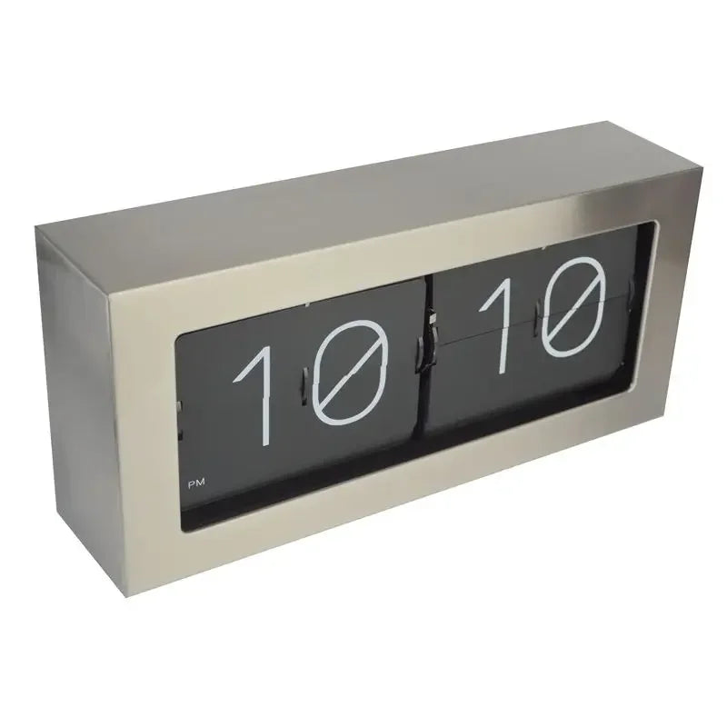 Metal Silver Flip Clock Large Table Clock Luxury Desk Clock Silent Office Interior Desktop Clocks Tabletop Bedroom