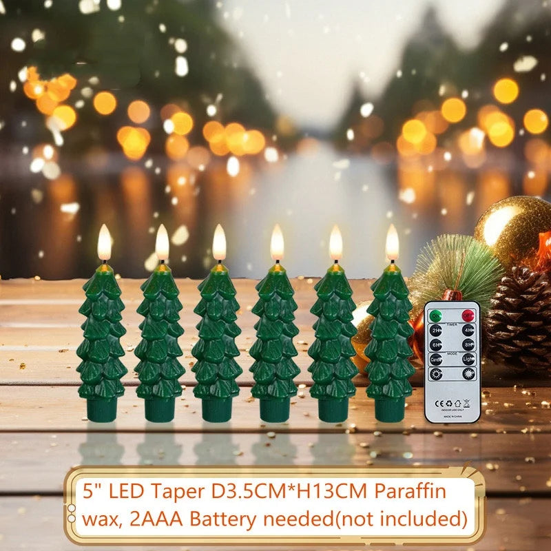 Christmas Tree Candles w/Remote Timer Paraffin Waxy Taper Candle Flickering Battery Operated LED Candlesticks 3D Flame