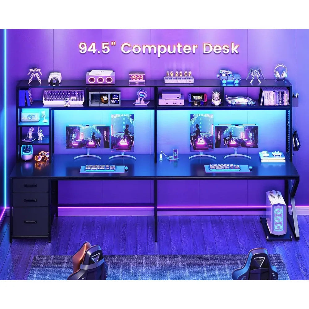 L-Shaped Gaming Desk with Storage Shelves Convertible 94.5 Computer Desk Corner Desk with Drawers and Hutch