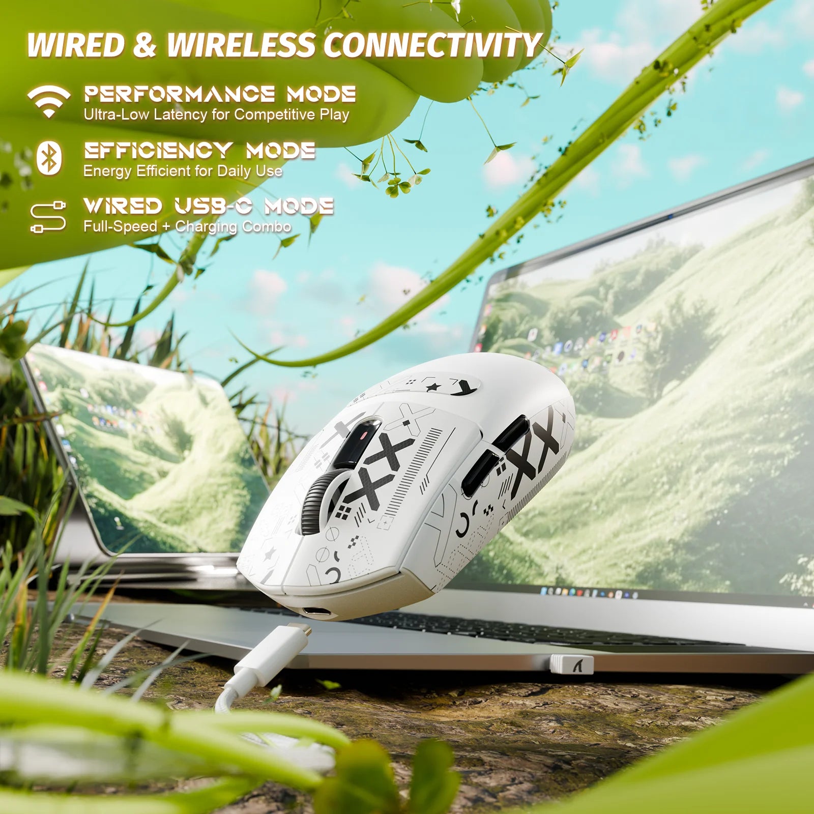 ATTACK SHARK G3 Wireless Gaming Mouse with Tri Mode Wired/2.4Ghz/BT,59g Ultra-Lightweight,25000 DPI,1000 Polling,PixArt