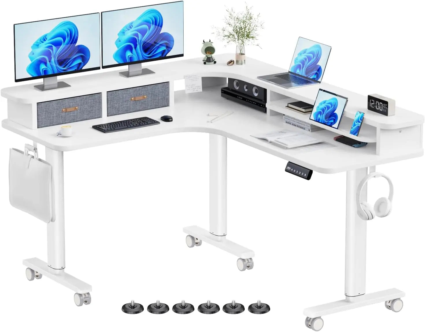 Electric L Shaped Standing Desk with Drawers 63’’ x 55’’ Corner Standing Desk Adjustable Height Stand Up Home Office