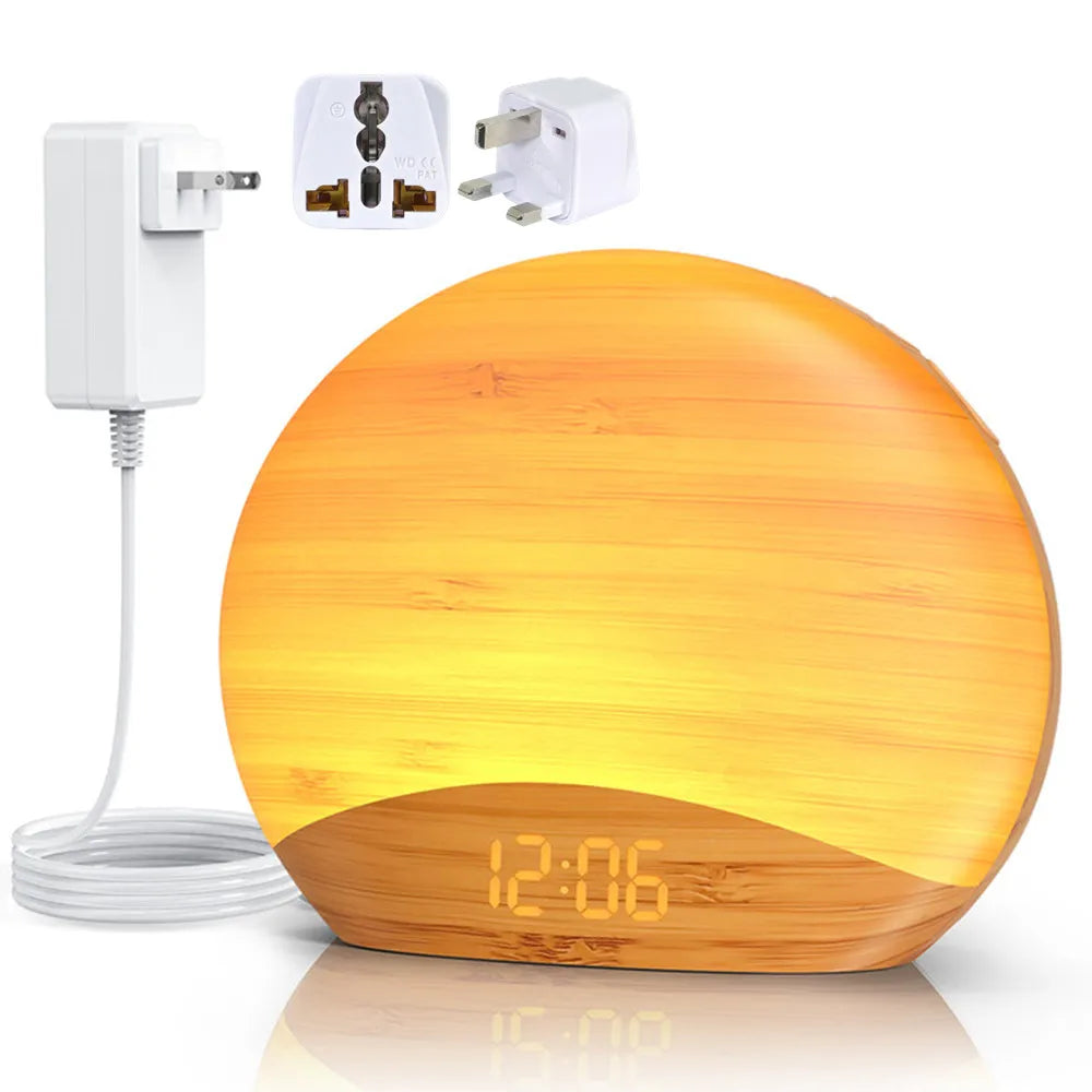 Awakening Wake Up Sunrise Alarm Clock Table Clock Dimmable with 3 Ring 8 Nightlight 26 Sound Sleep Timer Night Light