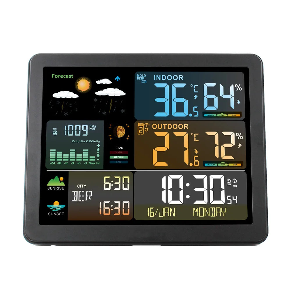 Wireless Weather Station with Colorful Display Wall Digital Clock Dual Alarm Clock Barometer Thermometer Hygrometer