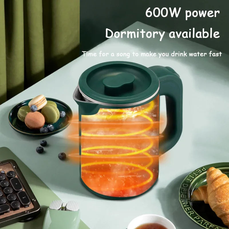 1.0L Mini Electric Kettle Small Capacity 304 Stainless Steel Teapot Hotel Dormitory Kettle Portable Travel Boil Water